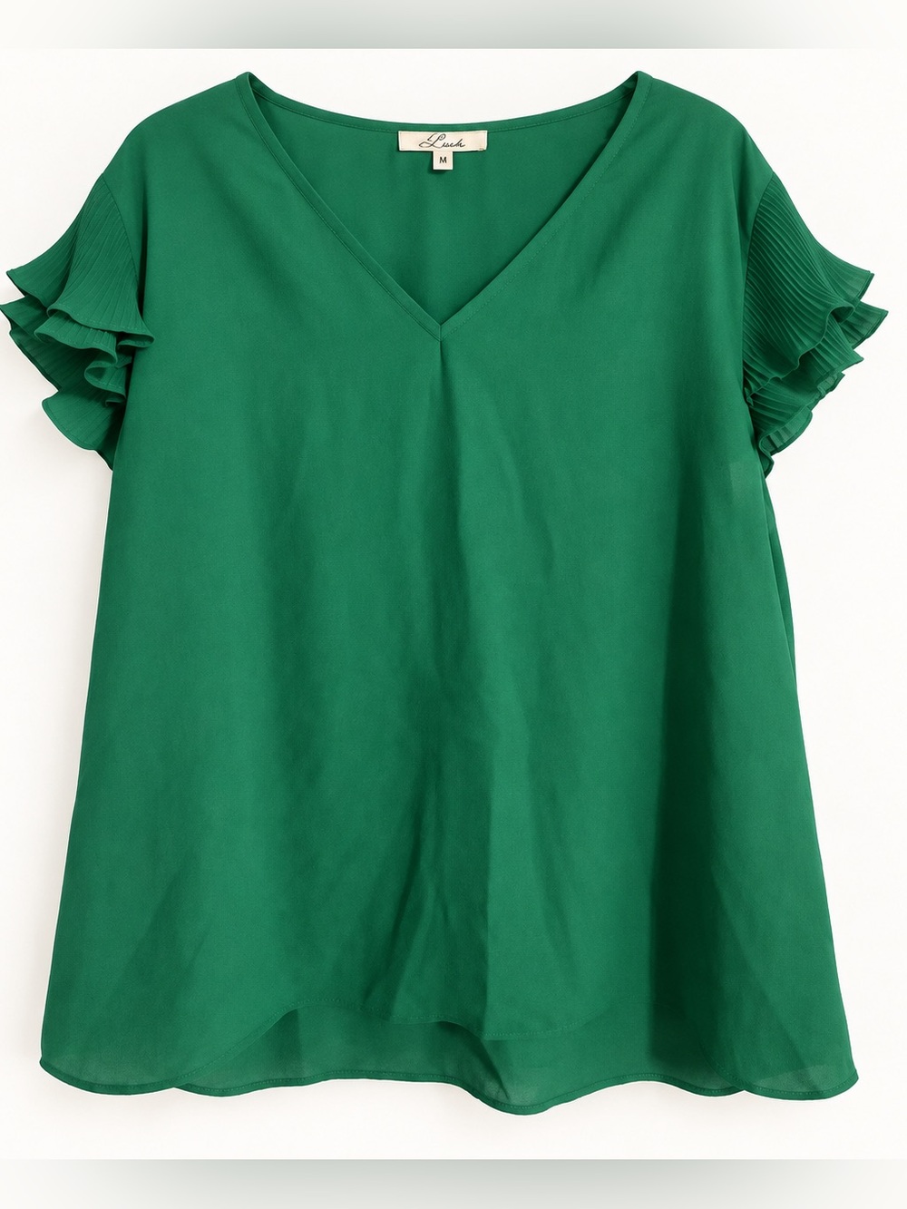 Les Serein Emerald V-Neck Ruffle Sleeve Blouse